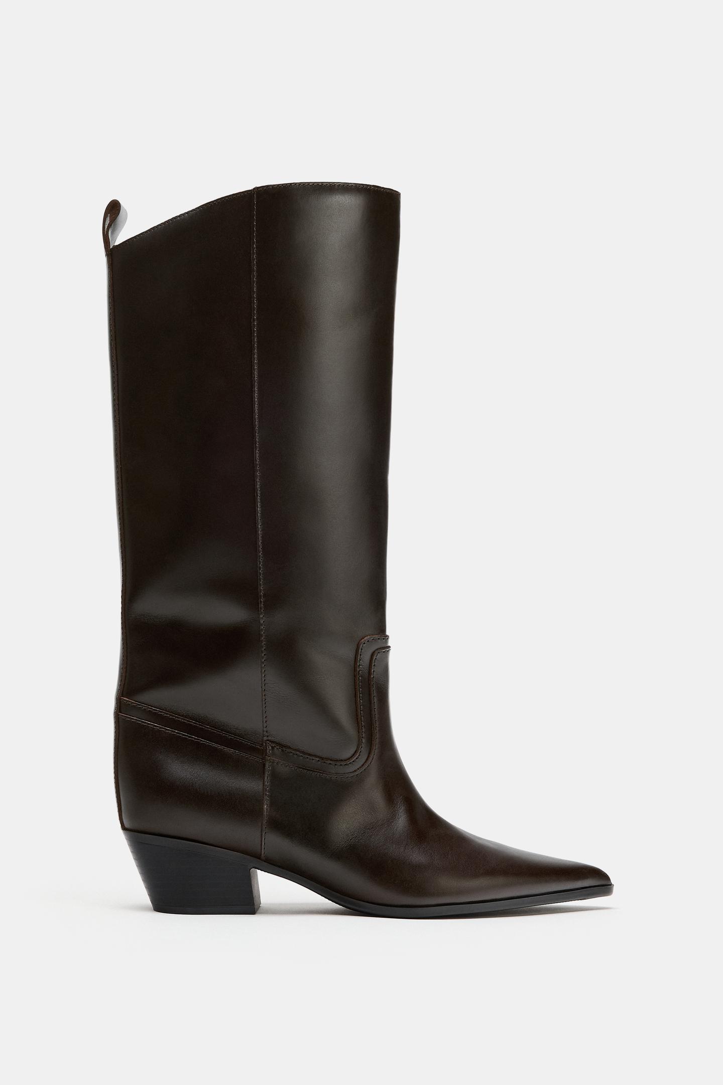 Женские ботинки Zara Leather Cowboy Heeled, цвет: Коричневый — фото 2