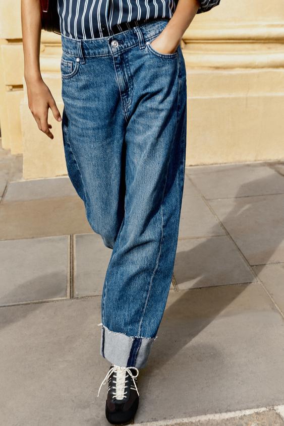 JEAN Z1975 BAGGY TAILLE NORMALE BAS À REVERS - Bleu de Zara - Image 5