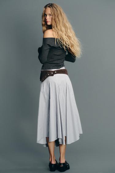 JUPE MIDI RAYURES - Gris bleu de Zara - Image 3