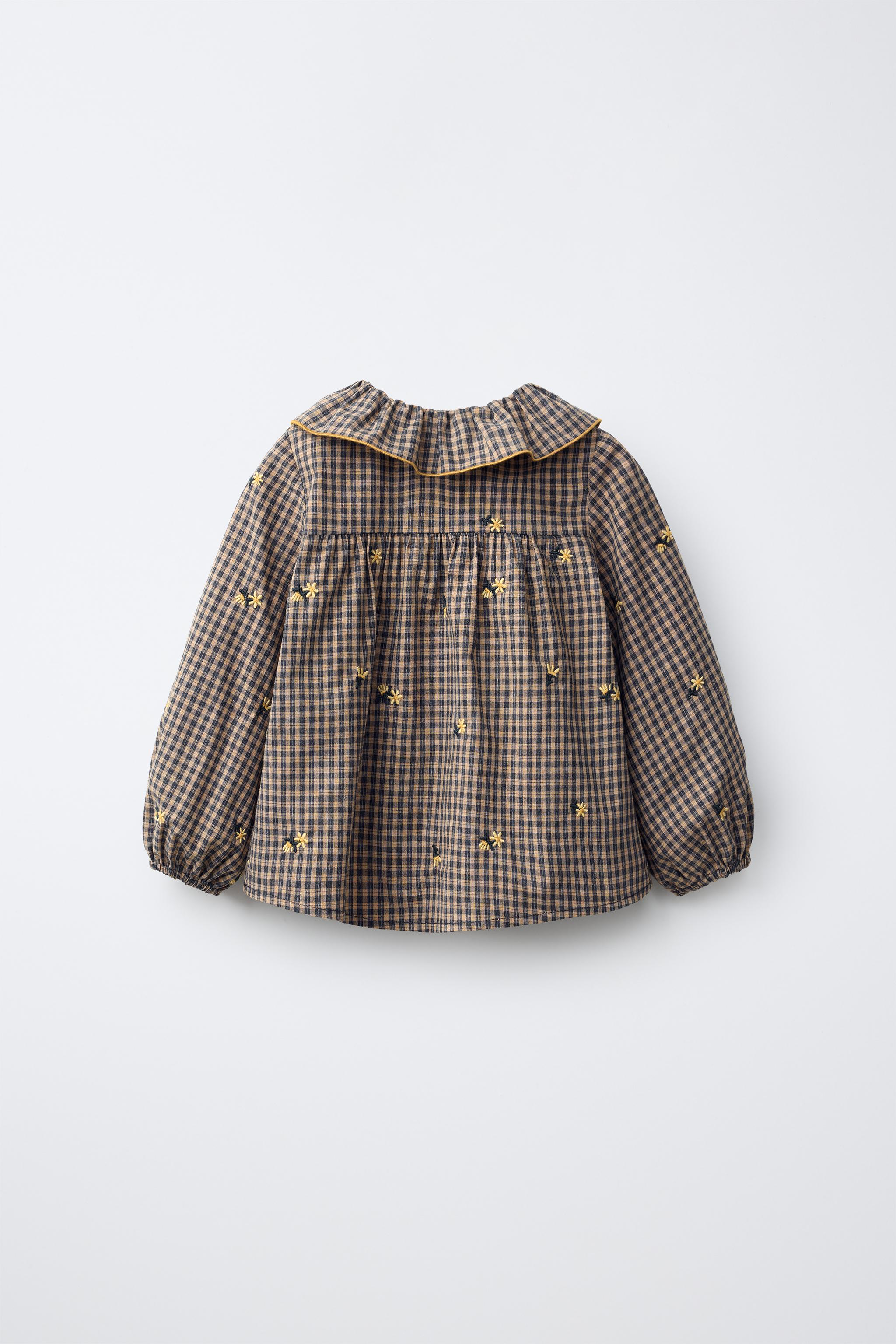 EMBROIDERED FLORAL GINGHAM SHIRT — Gray