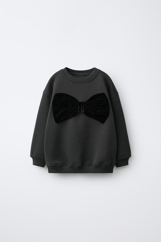 VELVET BOW SWEATSHIRT - Anthracite grey by Zara - Image 0