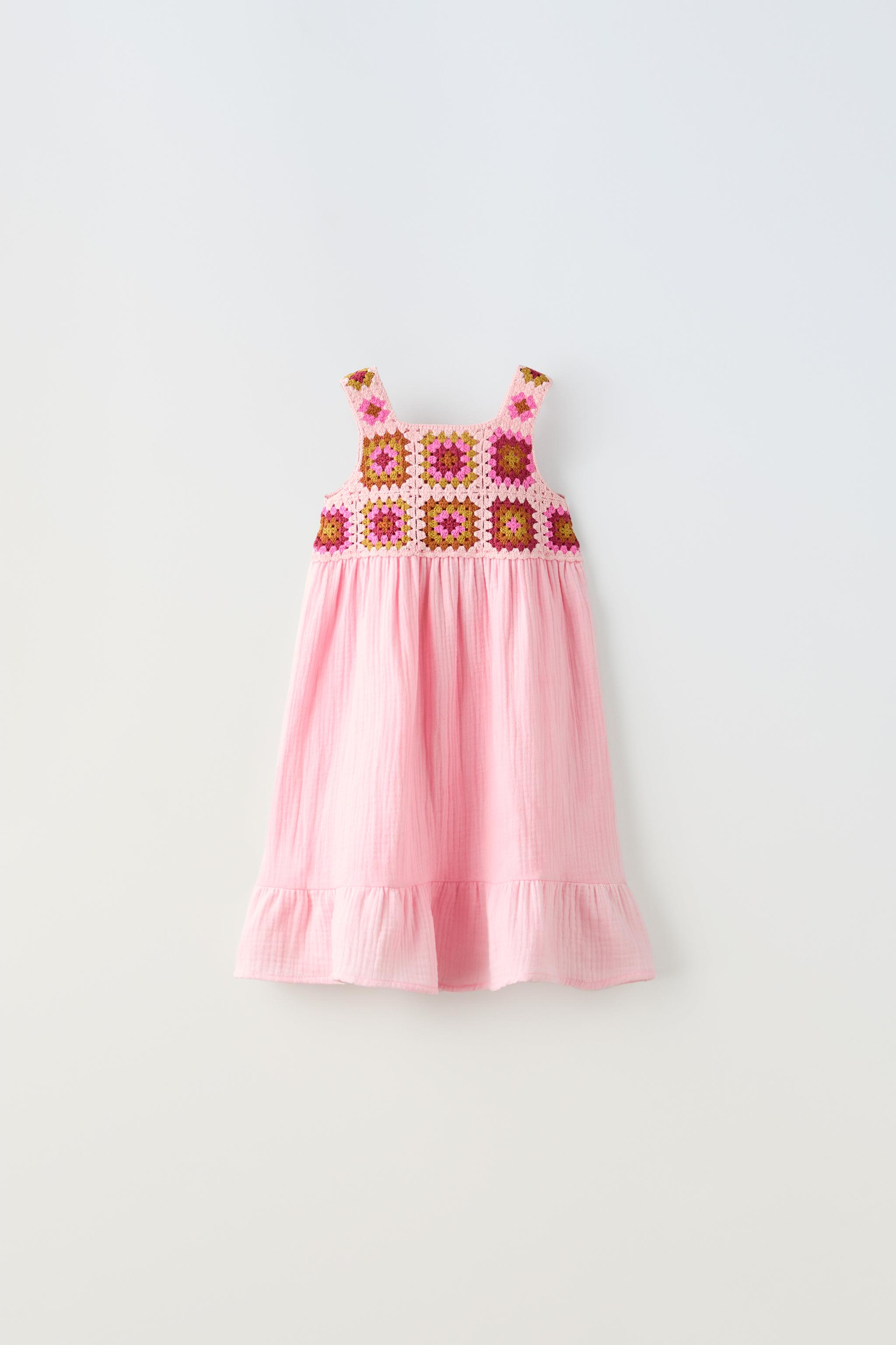 Zara 2024 baby girl embroidered flower crocheted dress