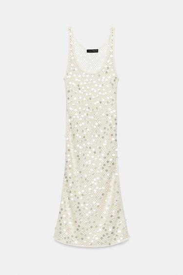 SEQUINNED MESH MIDI DRESS - Ecru by Zara - Image 4