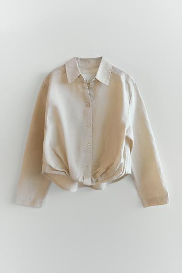 LINEN GATHERED SHIRT - Sand by Zara