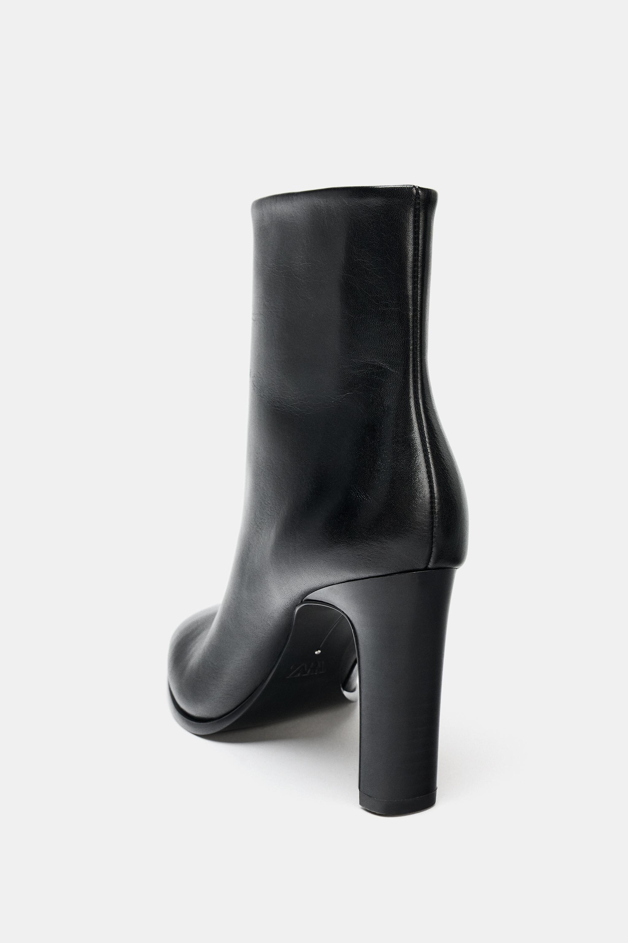 プラピール レザーハイヒールショートブーツ - ブラック | ZARA Japan / 日本