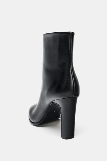 LEATHER HIGH-HEEL ANKLE BOOTS - Black by Zara