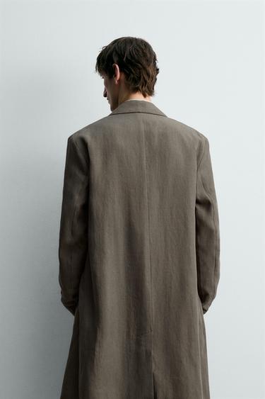 VESTE LONGUE 100% LIN - Vert gris de Zara - Image 2