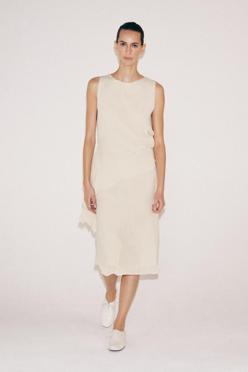 Jupe Midi Zara En Tricot - Ligne A, Taille M, Couleur Ivoire, Neuve Avec étiquette