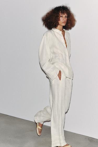 Zara TÄISLINASED VAHEPITSIGA PÜKSID ZW COLLECTION - Ecru - Pilt 0