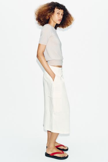 BASIC PLAIN KNIT SHORT SLEEVE TOP - Stone by Zara - Image 2