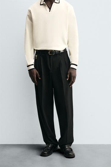 Zara PLEATED WIDE FIT PANTS - Black