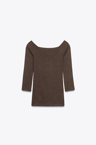 Zara BOATNECK T-SHIRT - Brown