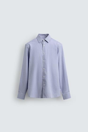 SLIM FIT CHECK SHIRT - Sky blue by Zara