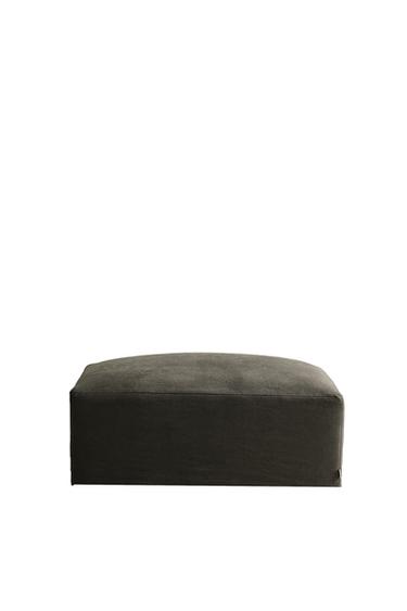 POUFFE WITH REMOVABLE WASHED LINEN COVER - Dark grey by Zara