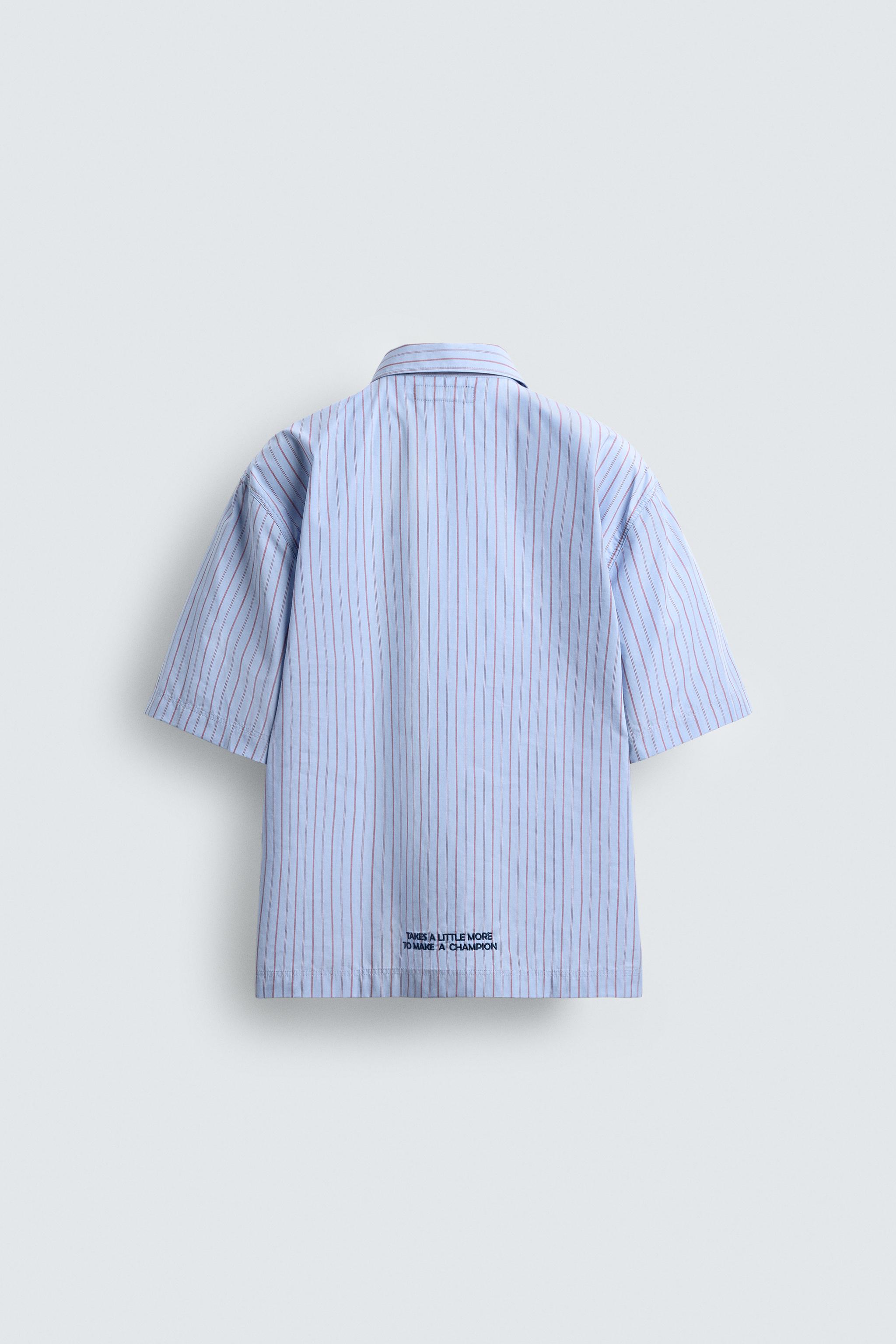 STRIPED PATCH SHIRT CHAMPION ® X ZARA - Blue | ZARA Canada