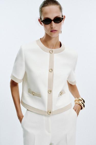 コンビショートスリーブブレザーオフホワイトZaraのコンビショートスリーブブレザー - オフホワイト