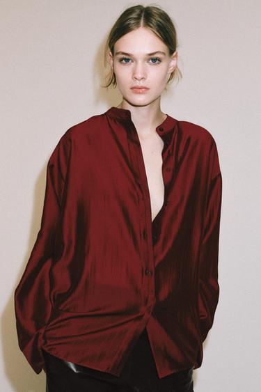 ZW COLLECTION MANDARIN COLLAR SHIRT — Red 2