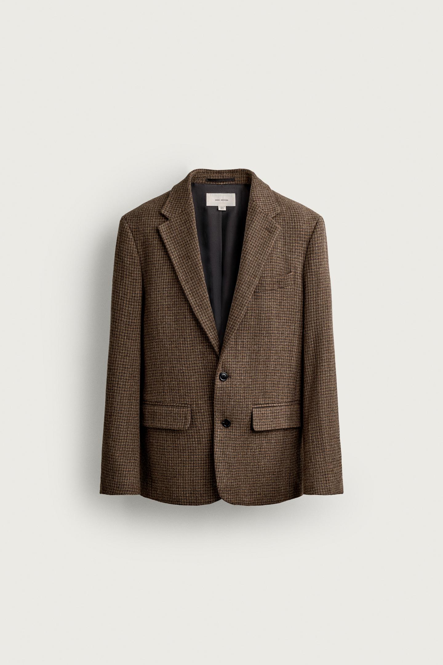 Мужской пиджак Zara Regular Fit Houndstooth Suit Blazer, цвет: Коричневый — фото 6