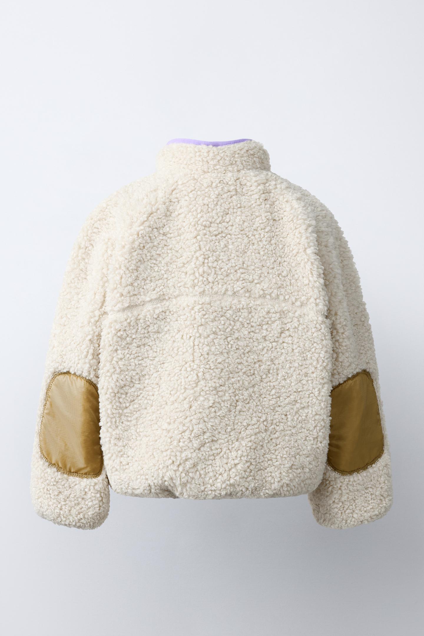 Детская куртка Zara Contrast Faux Shearling, цвет: Песочный — фото 6