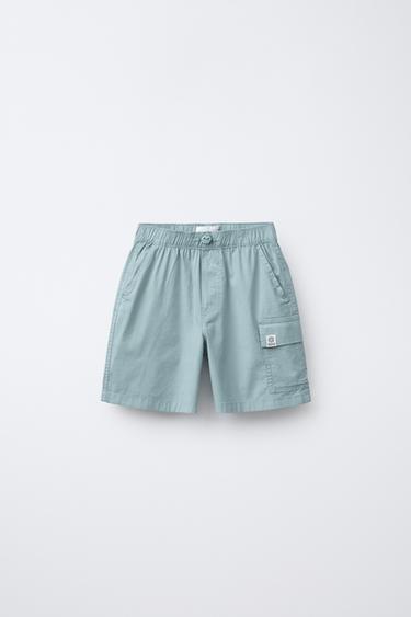 Zara 工裝風平紋短褲 - 藍綠色