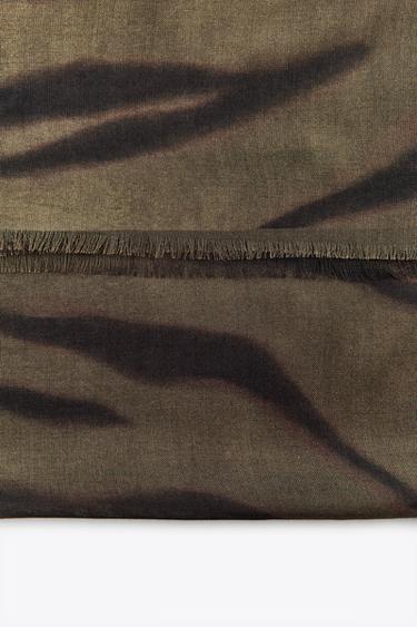 ANIMAL PRINT MODAL SILK SCARF - Khaki by Zara - Image 3