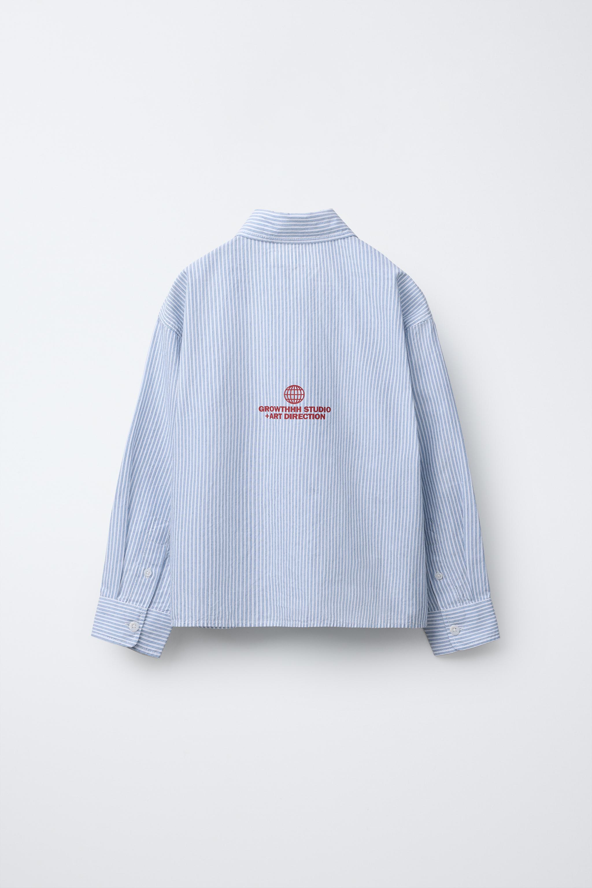 ★ドイツ発*ZARA*新作*刺繍バックウエスタンストライプシャツ★ ZARA ザラウーマン ストライプ シャツ 花柄 フラワー 刺繍 青 白