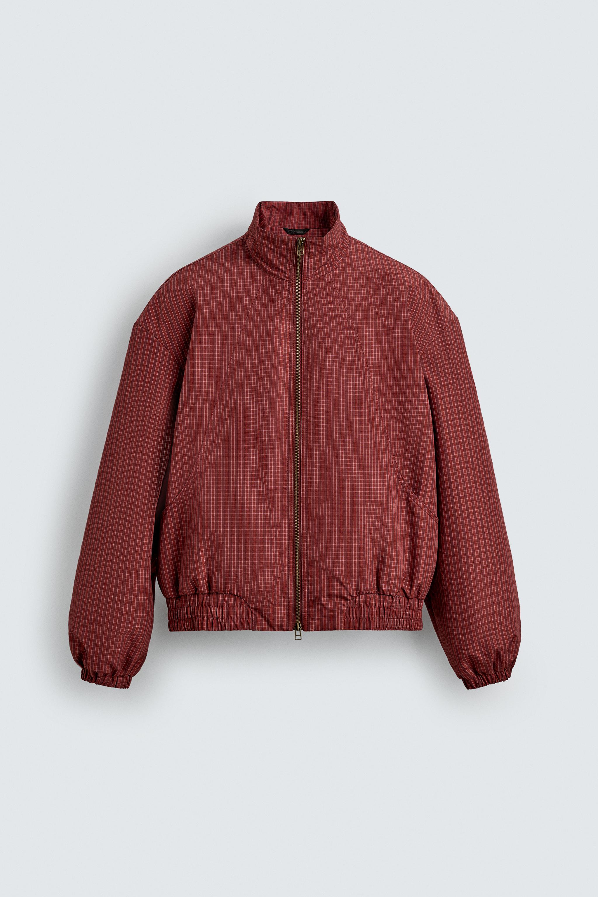 Checked Quilted Windbreaker - Dark red