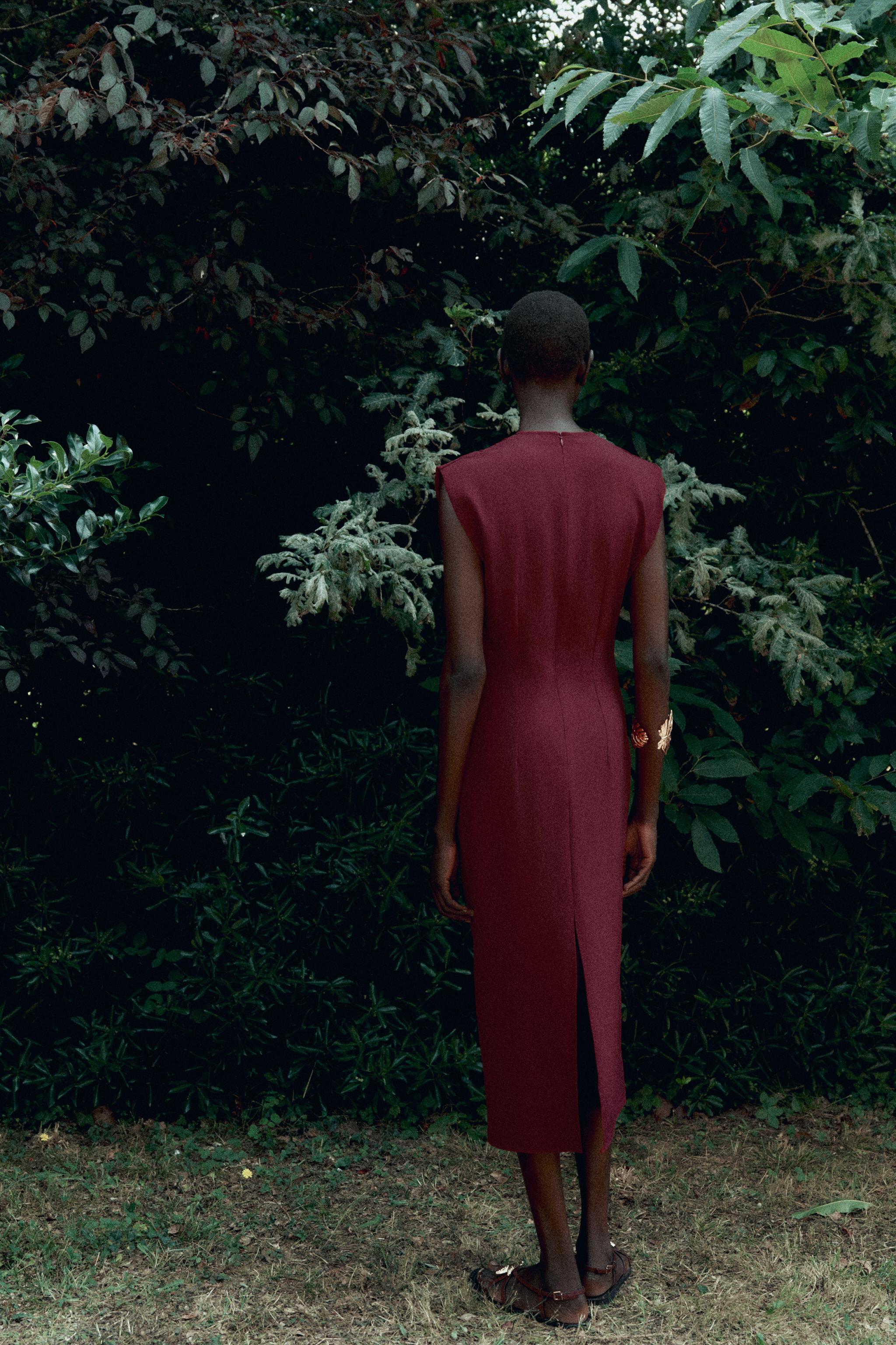 ゴールドアップリケ付きミディ丈ワンピース - ラズベリー | ZARA