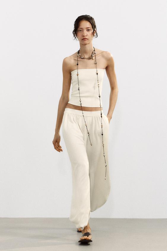 PANTALON EN MAILLE BOUFFANT - Blanc de Zara - Image 0