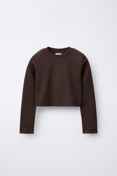 BASIC CROPPED T-SHIRT - Brown by Zara