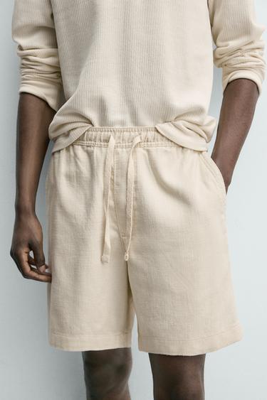 REGULAR FIT TEXTURED BERMUDA SHORTS - Light beige by Zara - Image 4
