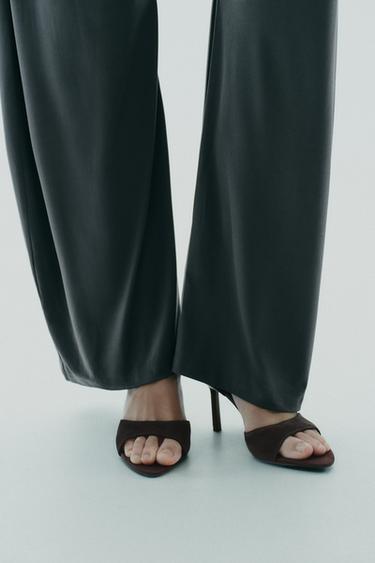 SPLIT SUEDE HIGH-HEEL SANDALS - Chocolate by Zara - Image 1