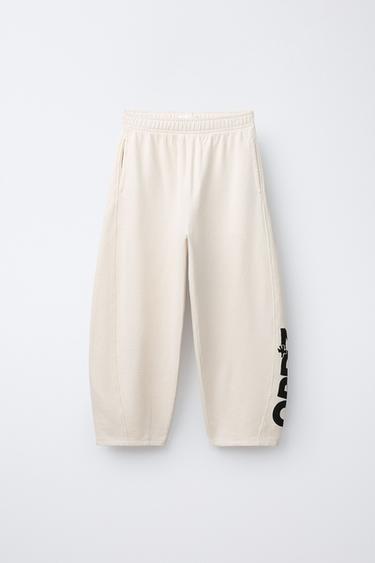 PLUSH BARREL TROUSERS WITH LOGO - Oyster-white by Zara