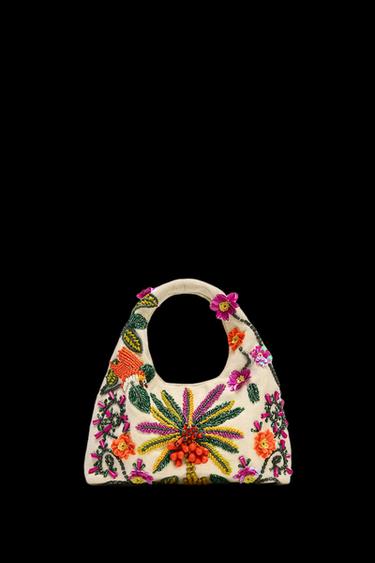 Zara BEADED PRINTED BAG - Multi-color