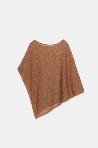 ASYMMETRIC METALLIC THREAD CAPE - Brown by Zara