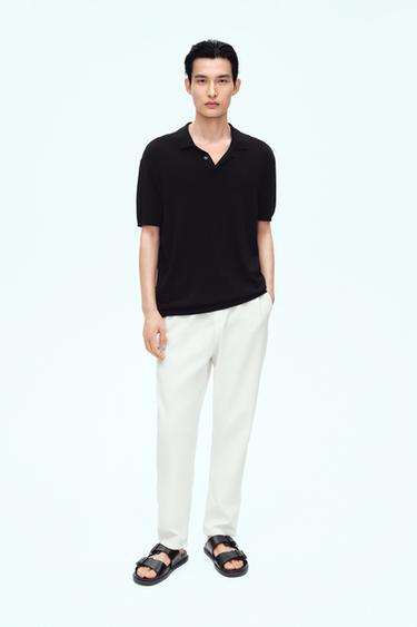 Zara 舒適運動風腰身長褲 - 磨白色