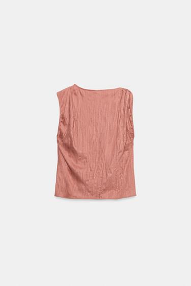 FAUX SUEDE TOP WITH ROLLED SLEEVES - MARSALA by Zara - Image 1