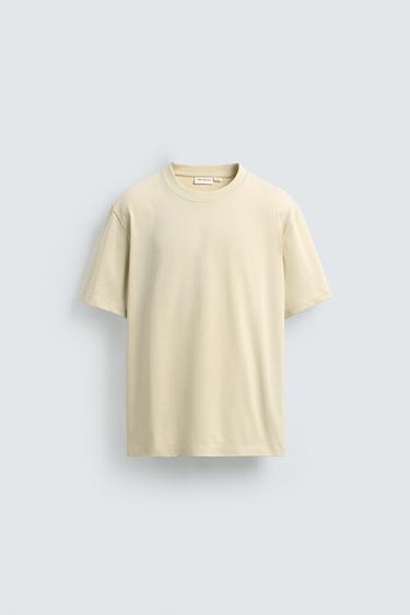 Zara HEAVYWEIGHT SHORT SLEEVE T-SHIRT - Pastel yellow