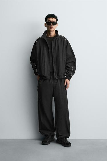 Zara CONTRAST TECHNICAL JOGGER PANTS - Black