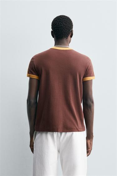 CONTRAST STRIPE T-SHIRT - Wine by Zara - Image 2