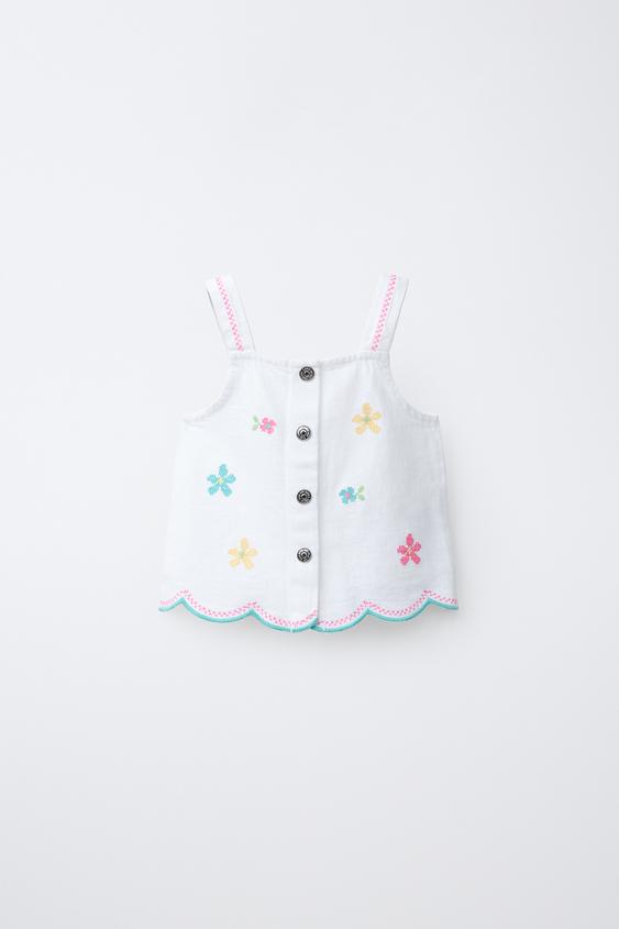 TOP SARGA FLORES PUNTO DE CRUZ - Blanco de Zara - Imagen 0