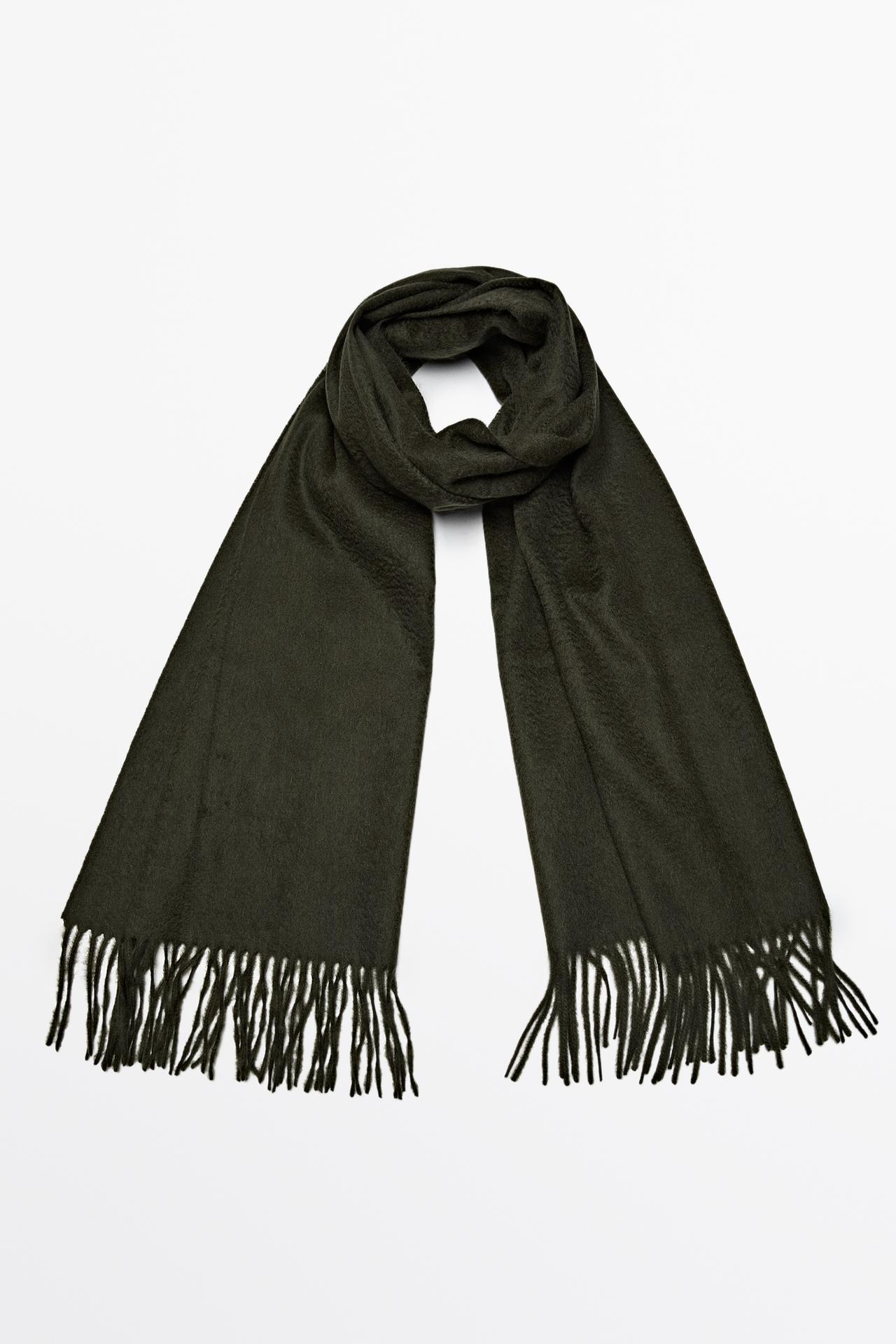 Wool blend scarf with fringing — Khaki