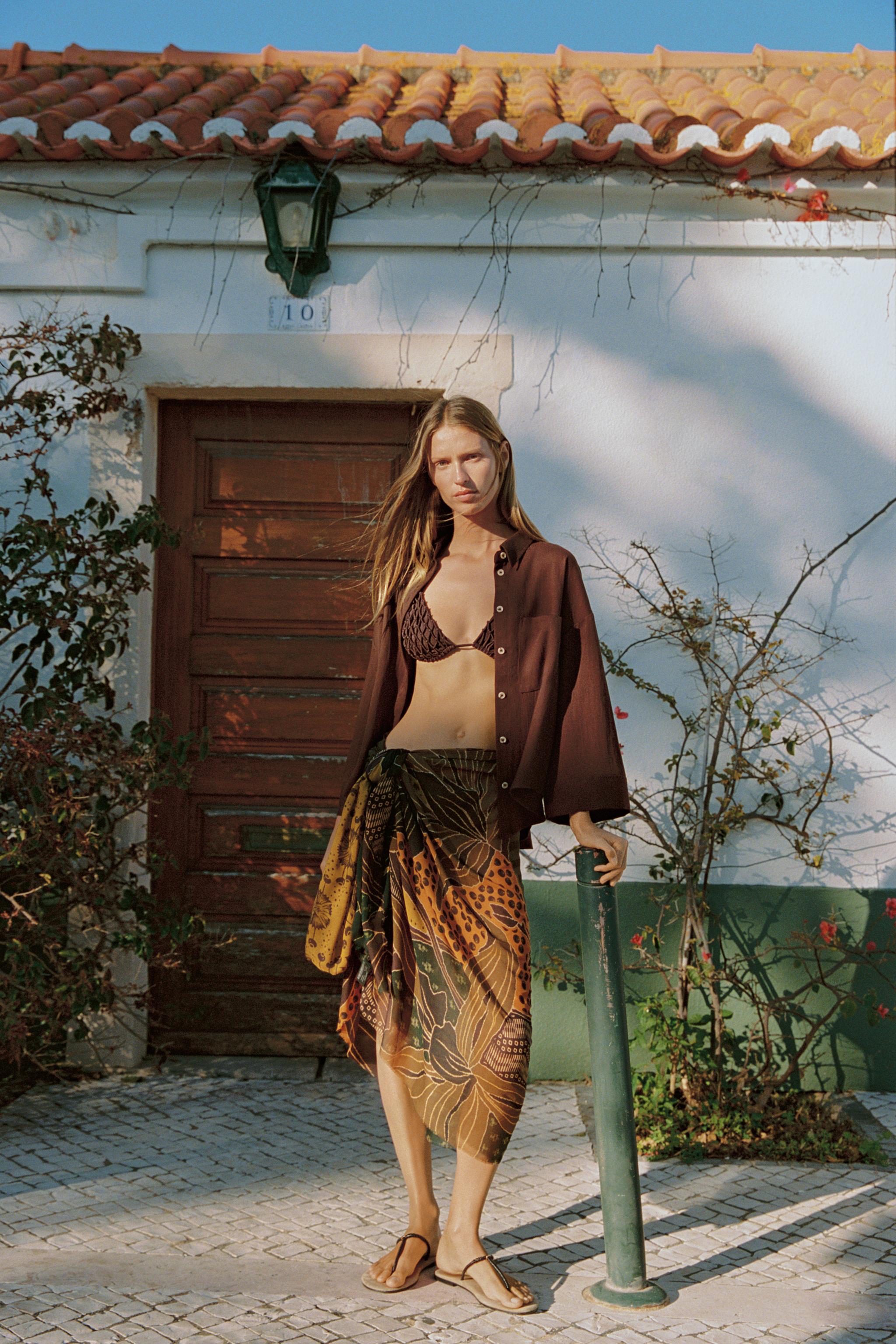 FLORAL PRINT MODAL SILK SCARF - Brown | ZARA United States