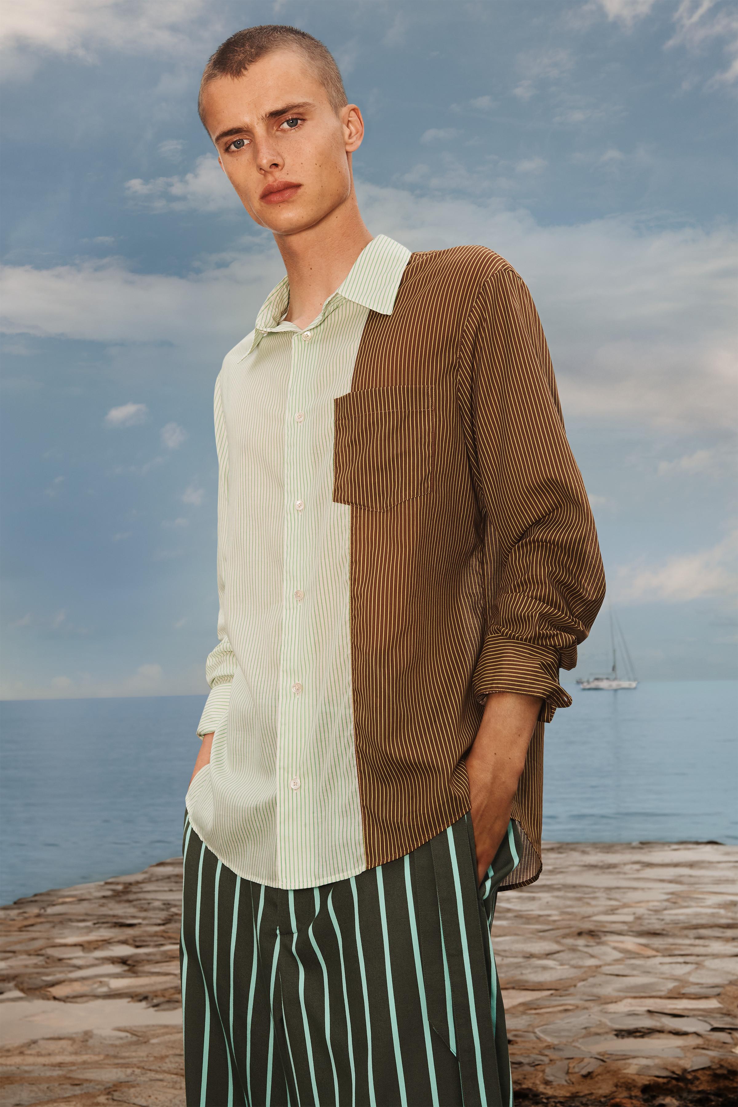 【SATIIIZ】Melran Color Matching Stripe Short Sleeve T-Shirt CONTRAST STRIPE SATIN SHIRT - Orange | ZARA Mexico