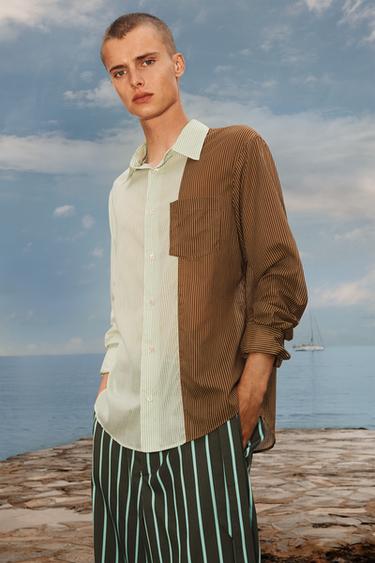 LIMITED EDITION STRIPED COLOUR BLOCK SHIRT - Green stripe by Zara - Image 2