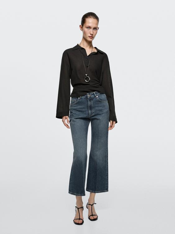 Mid-waist flare fit cropped jeans
