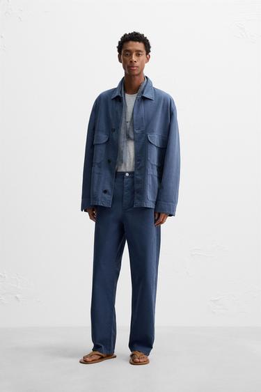 Zara WASHED STRAIGHT FIT PANTS - Bluish - Image 0
