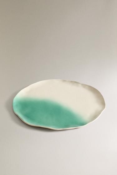 OMBRÉ STONEWARE DINNER PLATE X COLLAGERIE - Green / Ecru by Zara - Image 1