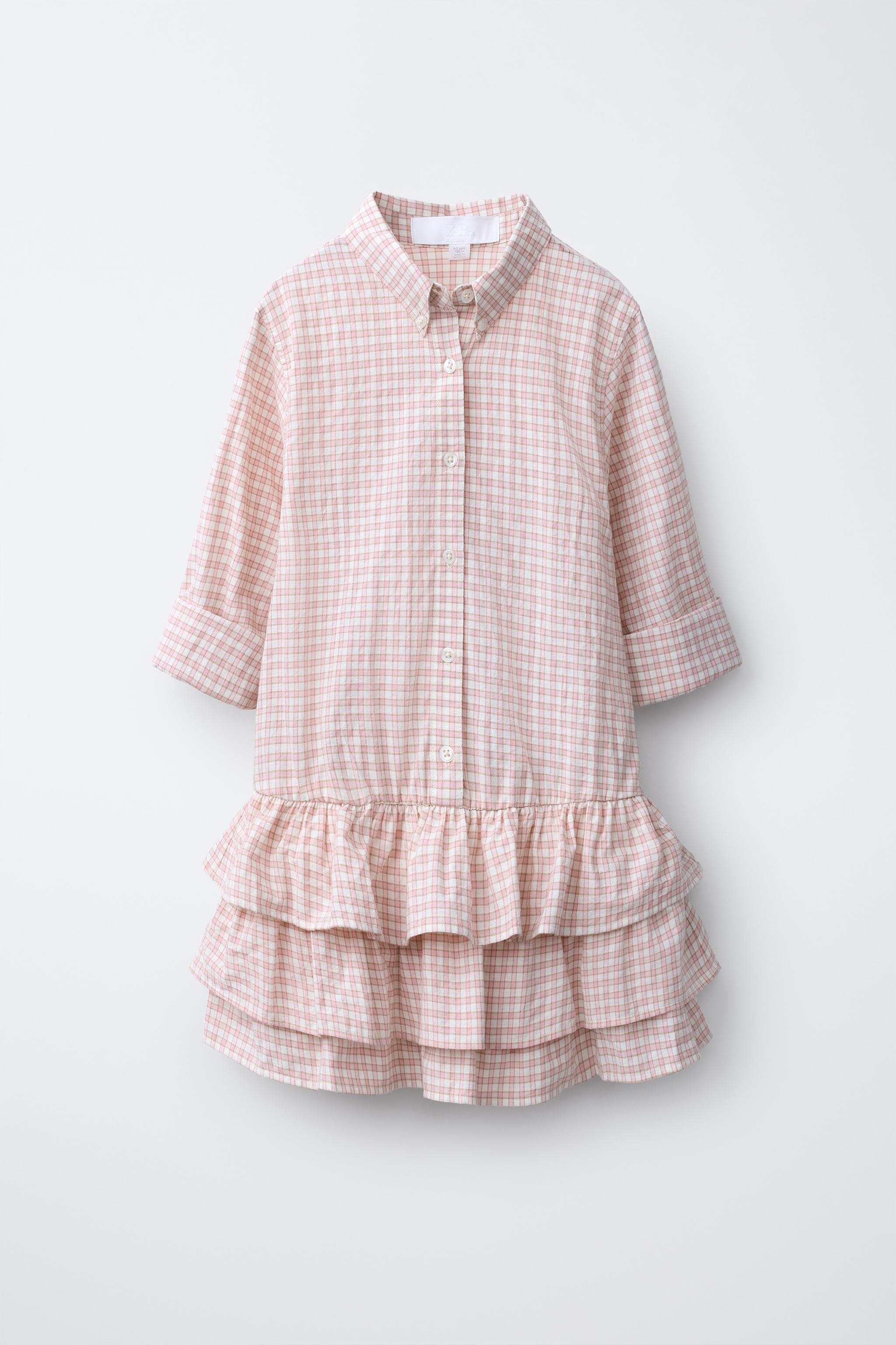 PLAID RUFFLED SHIRT DRESS