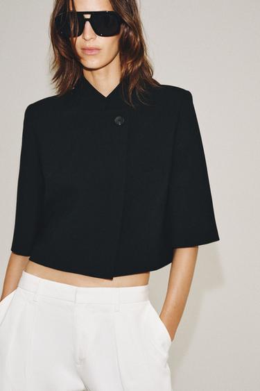 ZW COLLECTION CROPPED SHORT SLEEVE BLAZER - Black by Zara